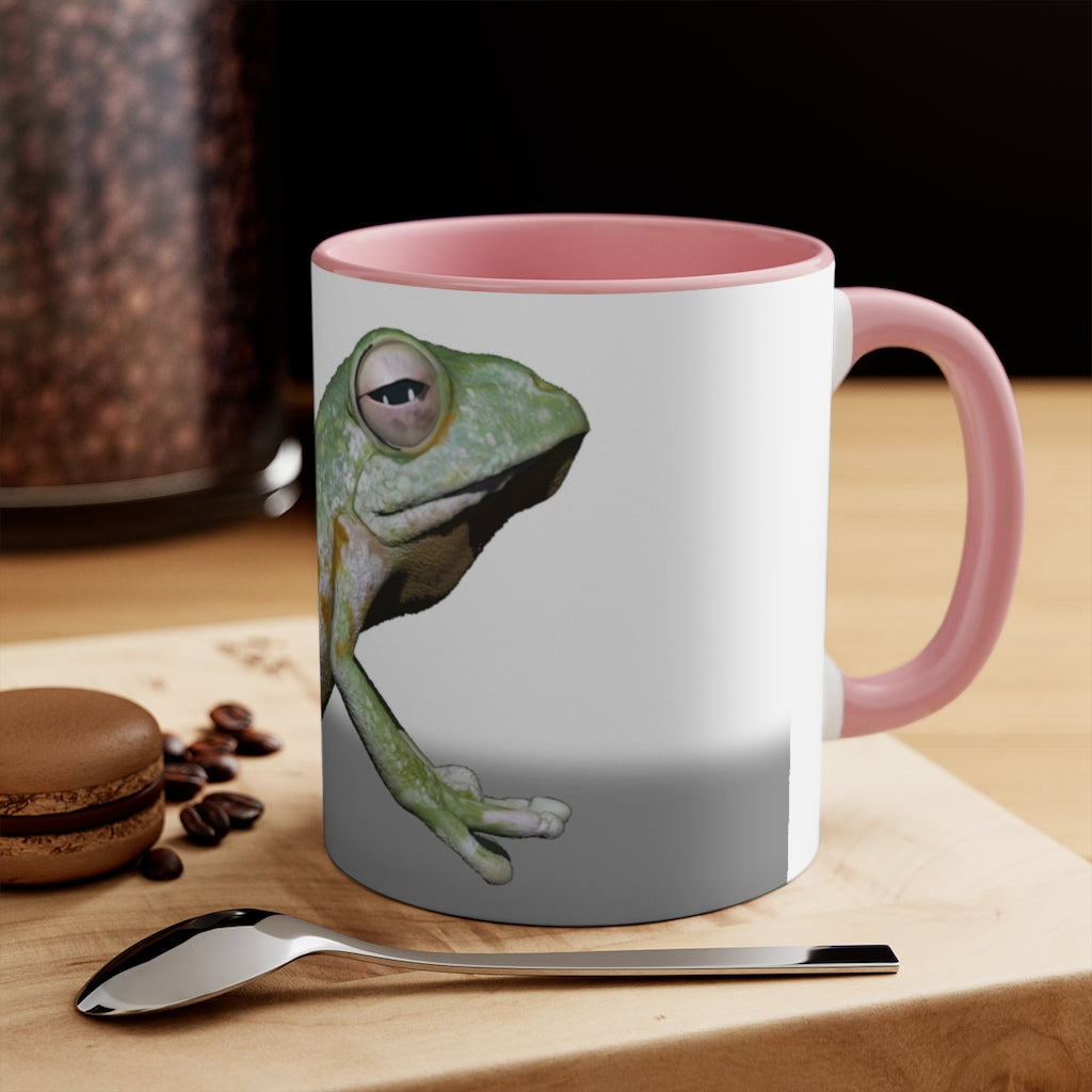 A stylish Frog Accent Mug featuring a vibrant two-tone design with a frog motif, available in multiple colors and sizes.