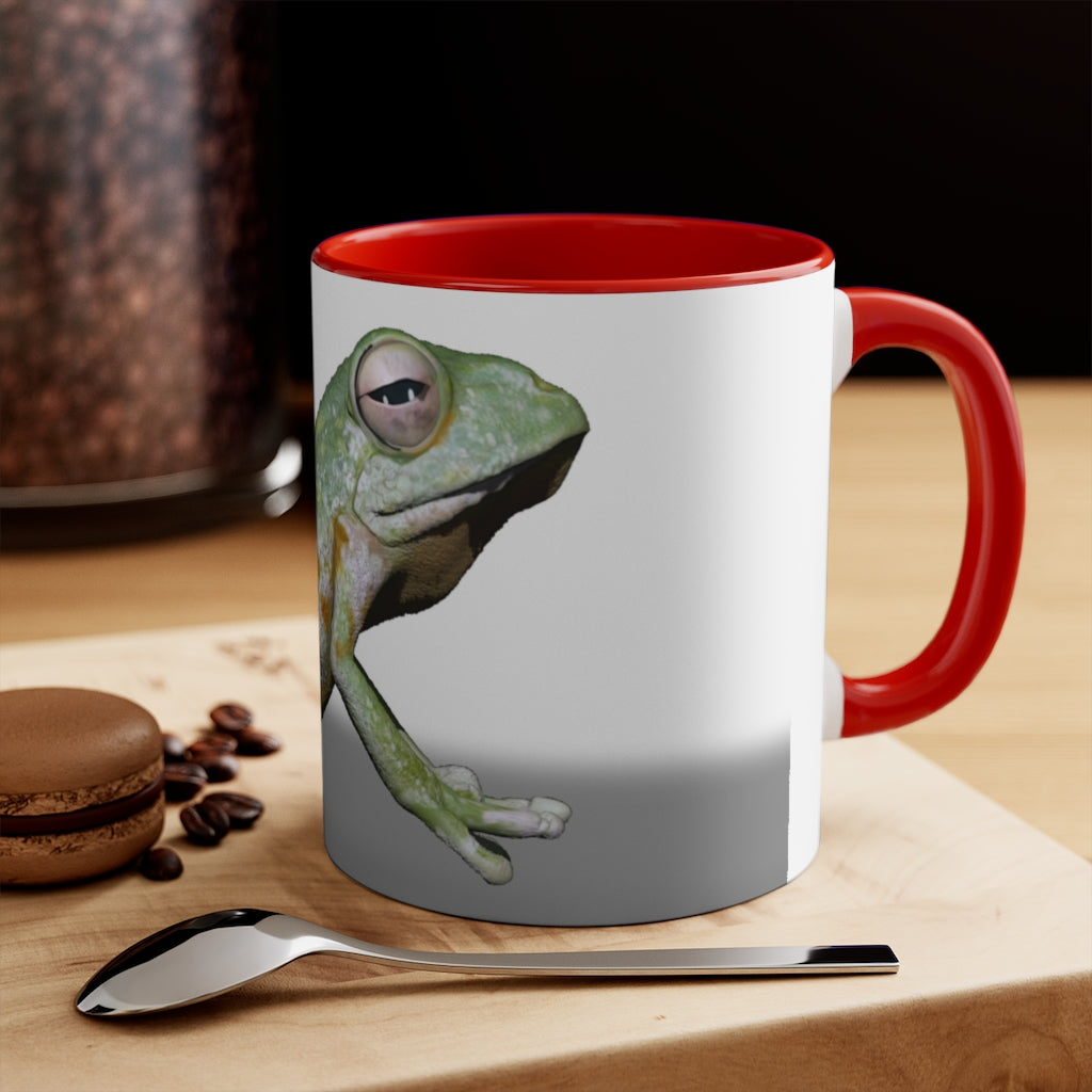 A stylish Frog Accent Mug featuring a vibrant two-tone design with a frog motif, available in multiple colors and sizes.