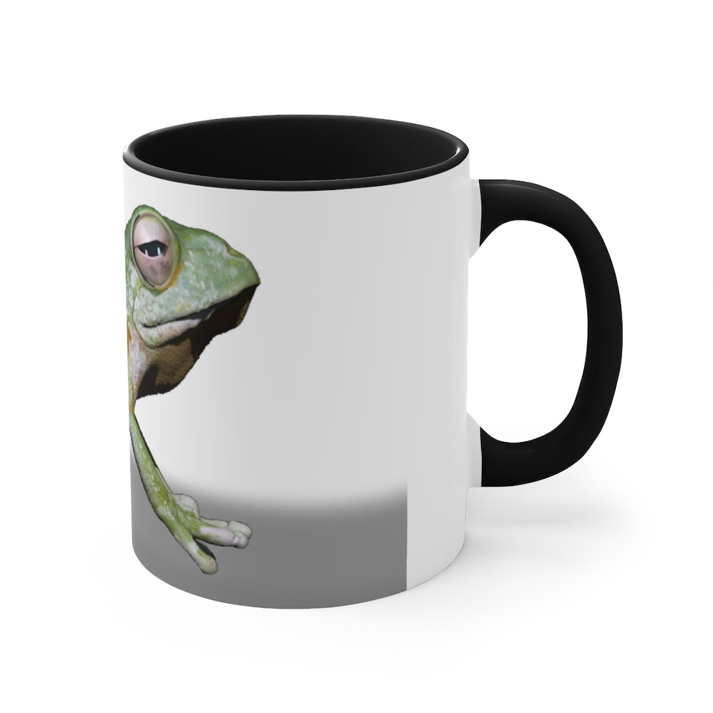 A stylish Frog Accent Mug featuring a vibrant two-tone design with a frog motif, available in multiple colors and sizes.