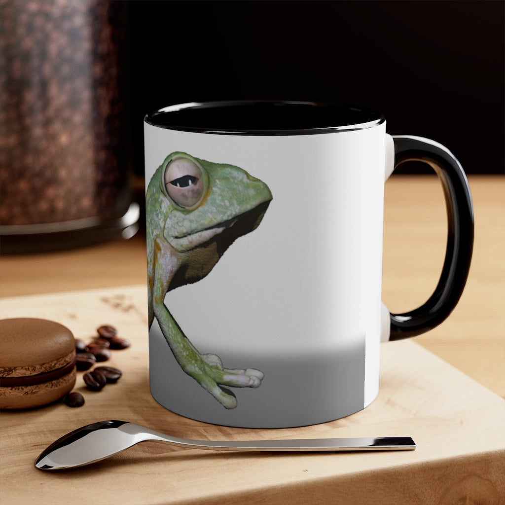 A stylish Frog Accent Mug featuring a vibrant two-tone design with a frog motif, available in multiple colors and sizes.