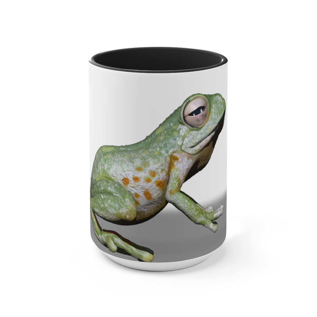 A stylish Frog Accent Mug featuring a vibrant two-tone design with a frog motif, available in multiple colors and sizes.