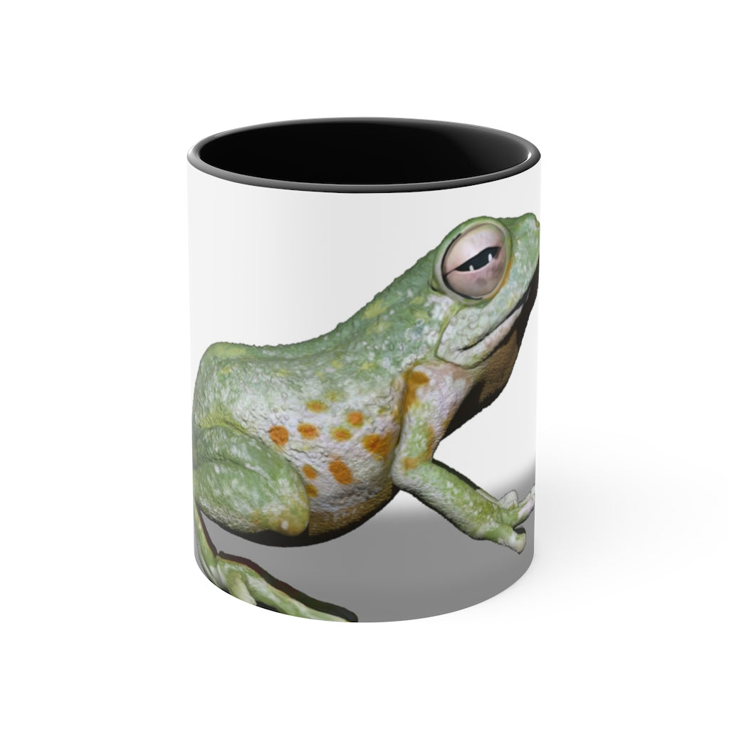 A stylish Frog Accent Mug featuring a vibrant two-tone design with a frog motif, available in multiple colors and sizes.