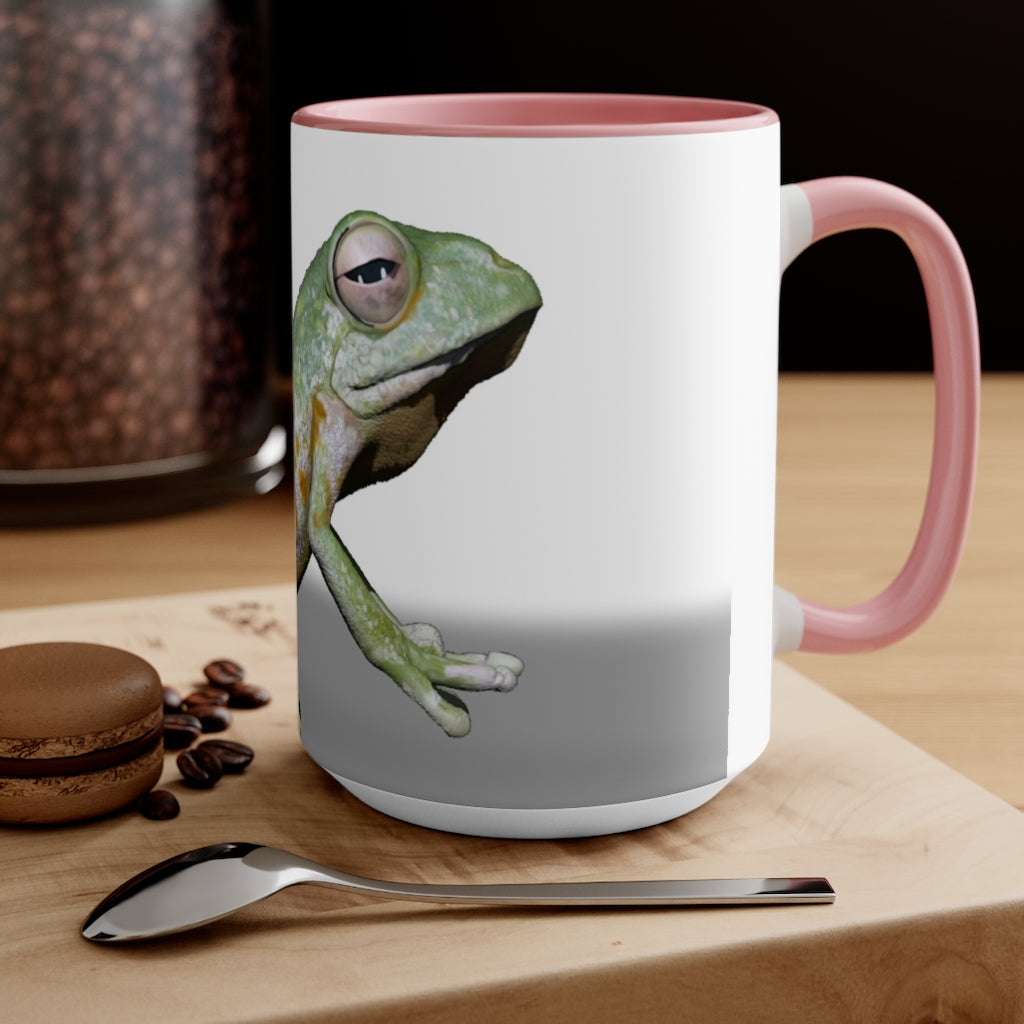 A stylish Frog Accent Mug featuring a vibrant two-tone design with a frog motif, available in multiple colors and sizes.