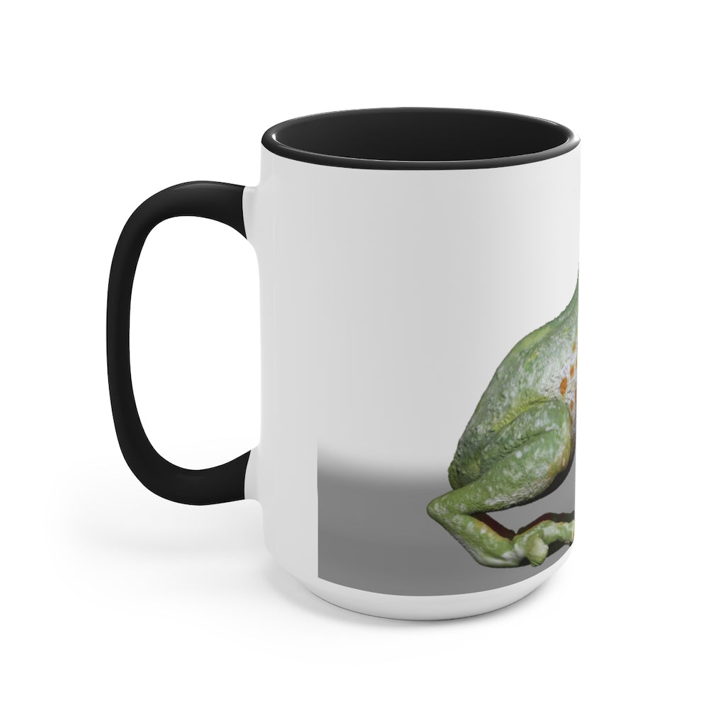 A stylish Frog Accent Mug featuring a vibrant two-tone design with a frog motif, available in multiple colors and sizes.