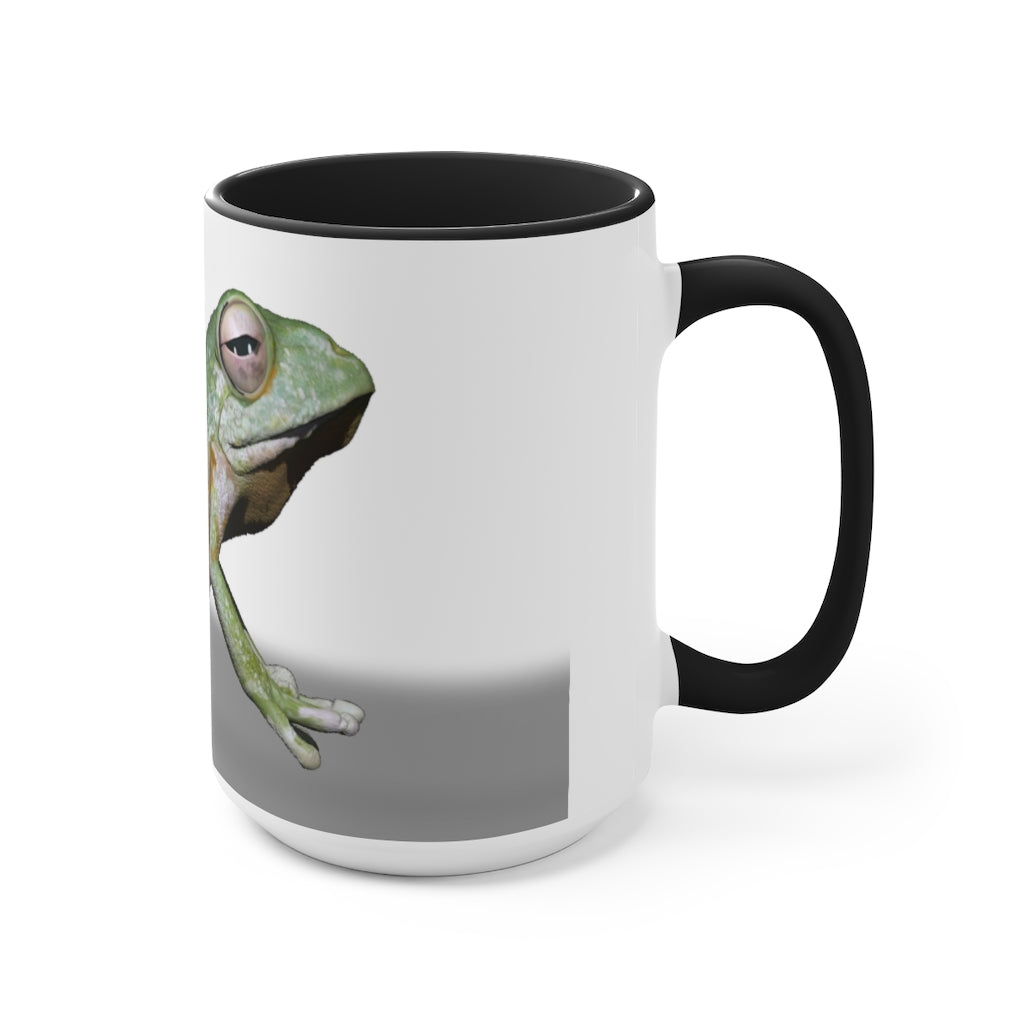 A stylish Frog Accent Mug featuring a vibrant two-tone design with a frog motif, available in multiple colors and sizes.