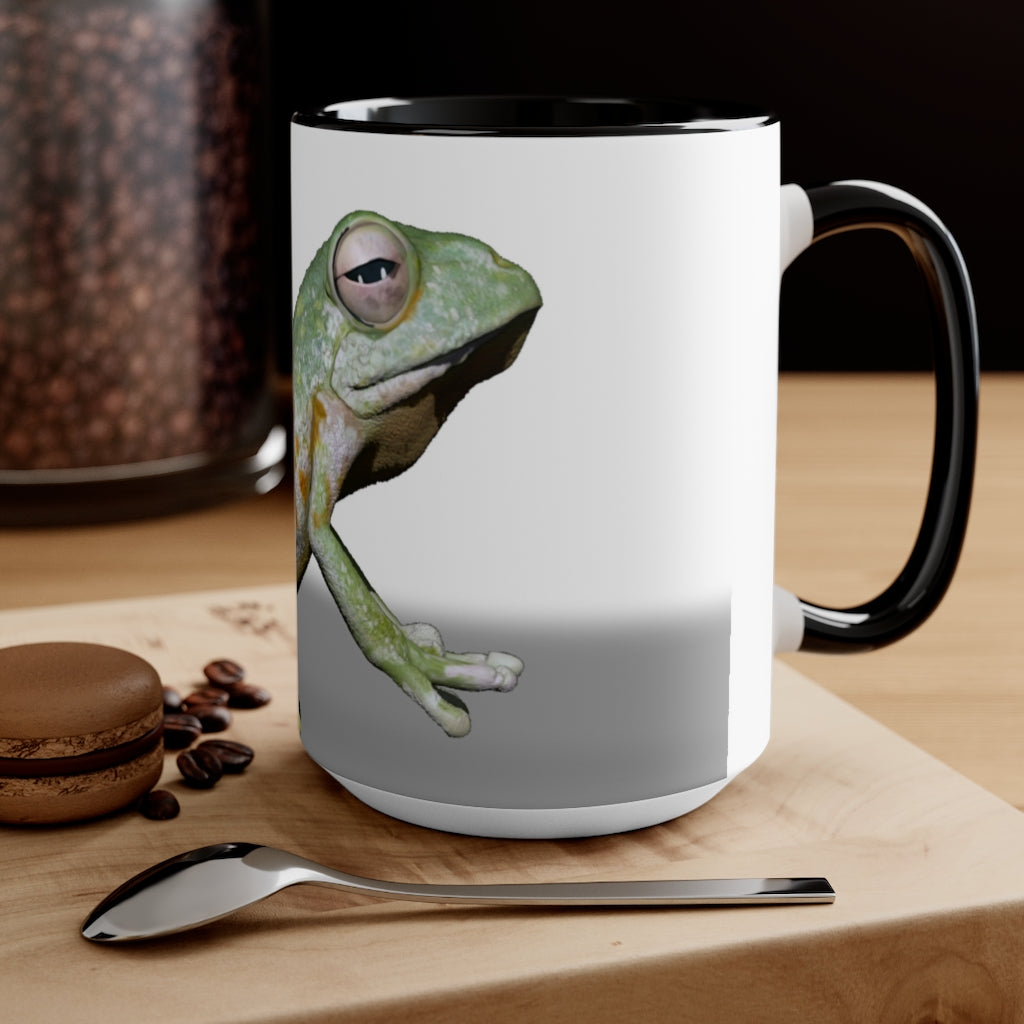 A stylish Frog Accent Mug featuring a vibrant two-tone design with a frog motif, available in multiple colors and sizes.