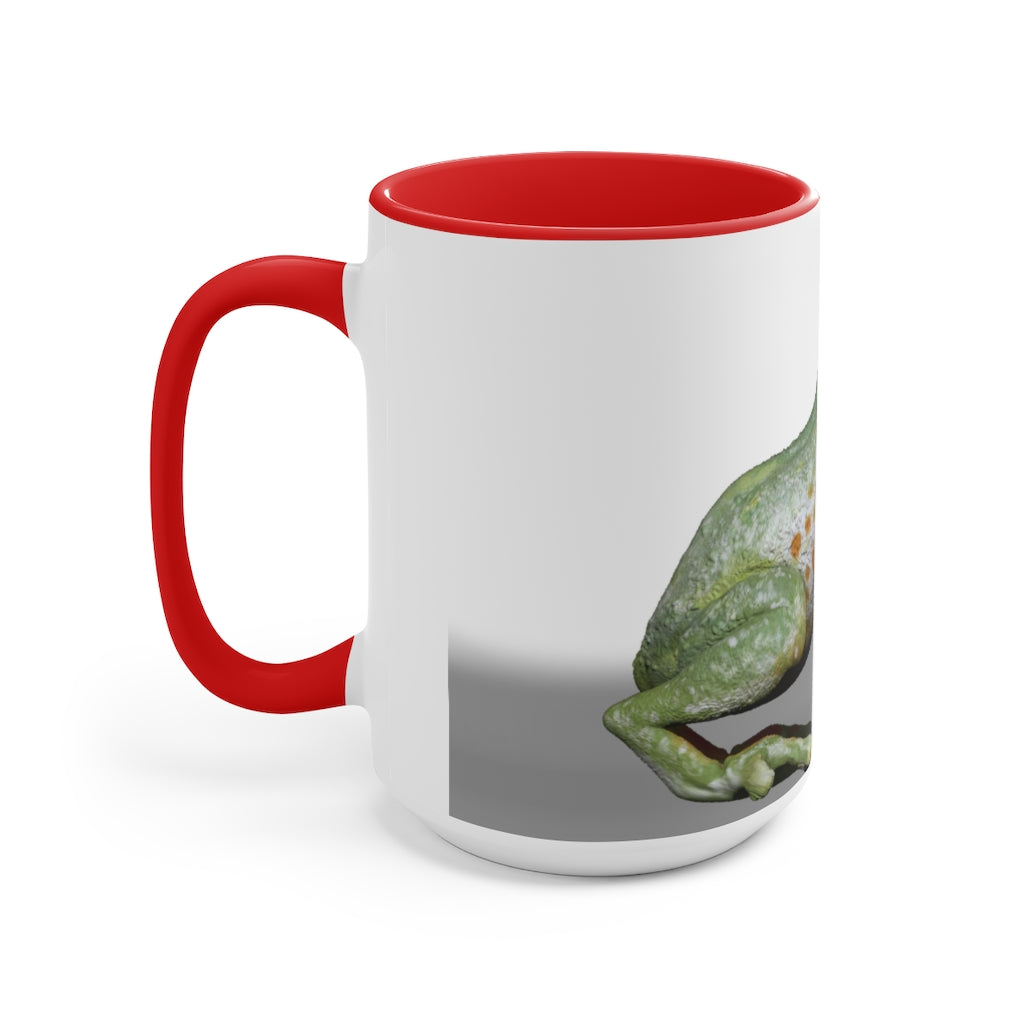 A stylish Frog Accent Mug featuring a vibrant two-tone design with a frog motif, available in multiple colors and sizes.