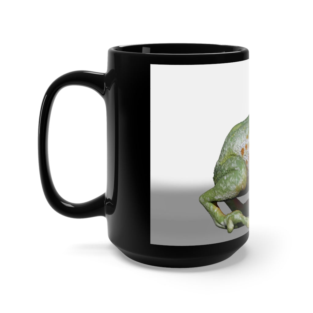 Frog Black Mug 15oz, a stylish black ceramic mug with a C-handle, perfect for coffee and tea lovers.