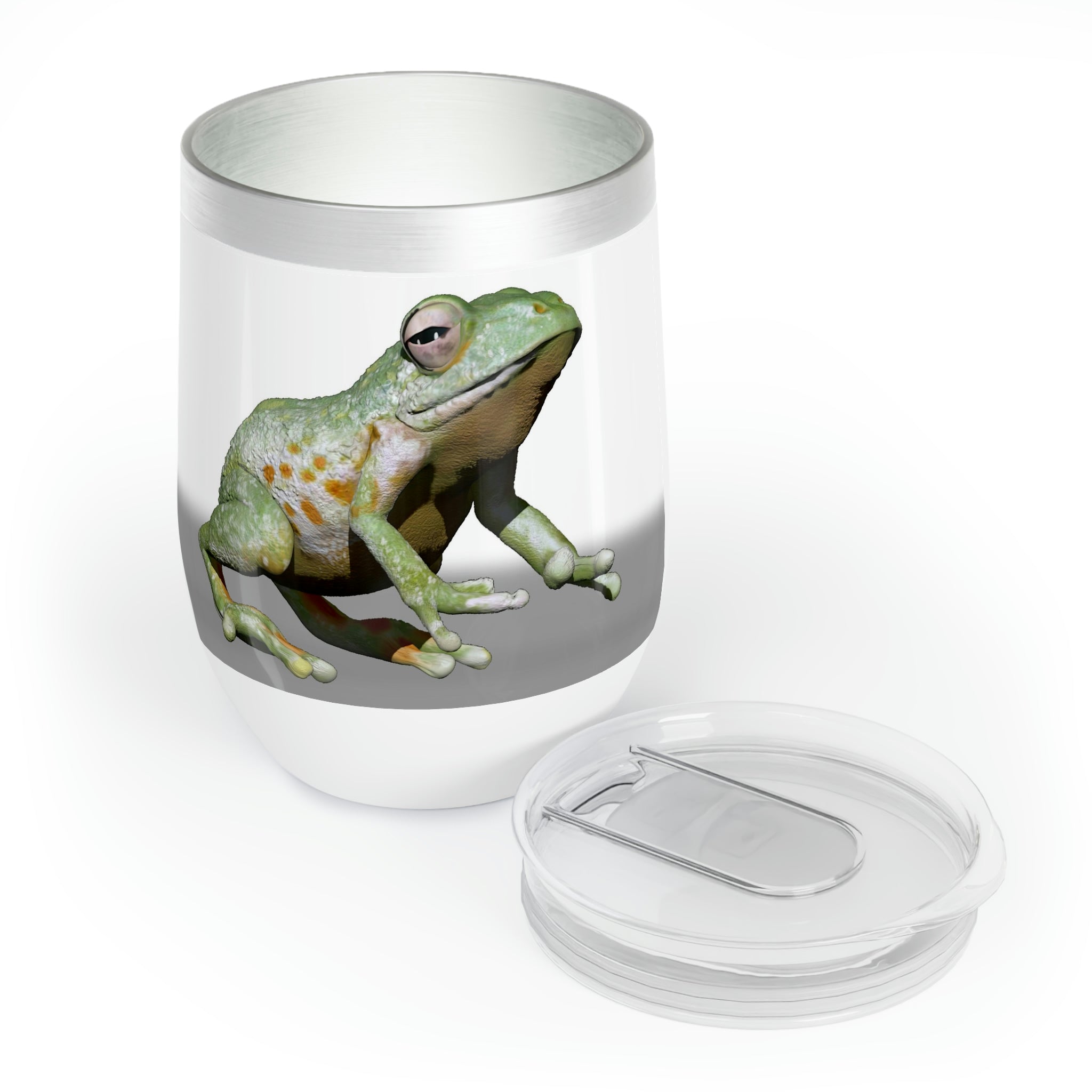 Frog Chill Wine Tumbler in stainless steel with a customizable design, perfect for keeping beverages at the ideal temperature.