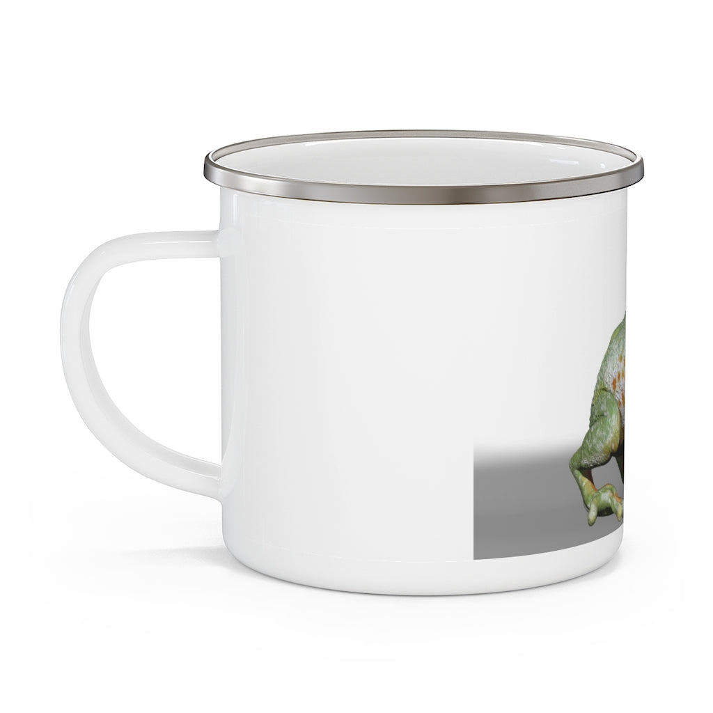 Frog Enamel Camping Mug with colorful design, perfect for outdoor use.