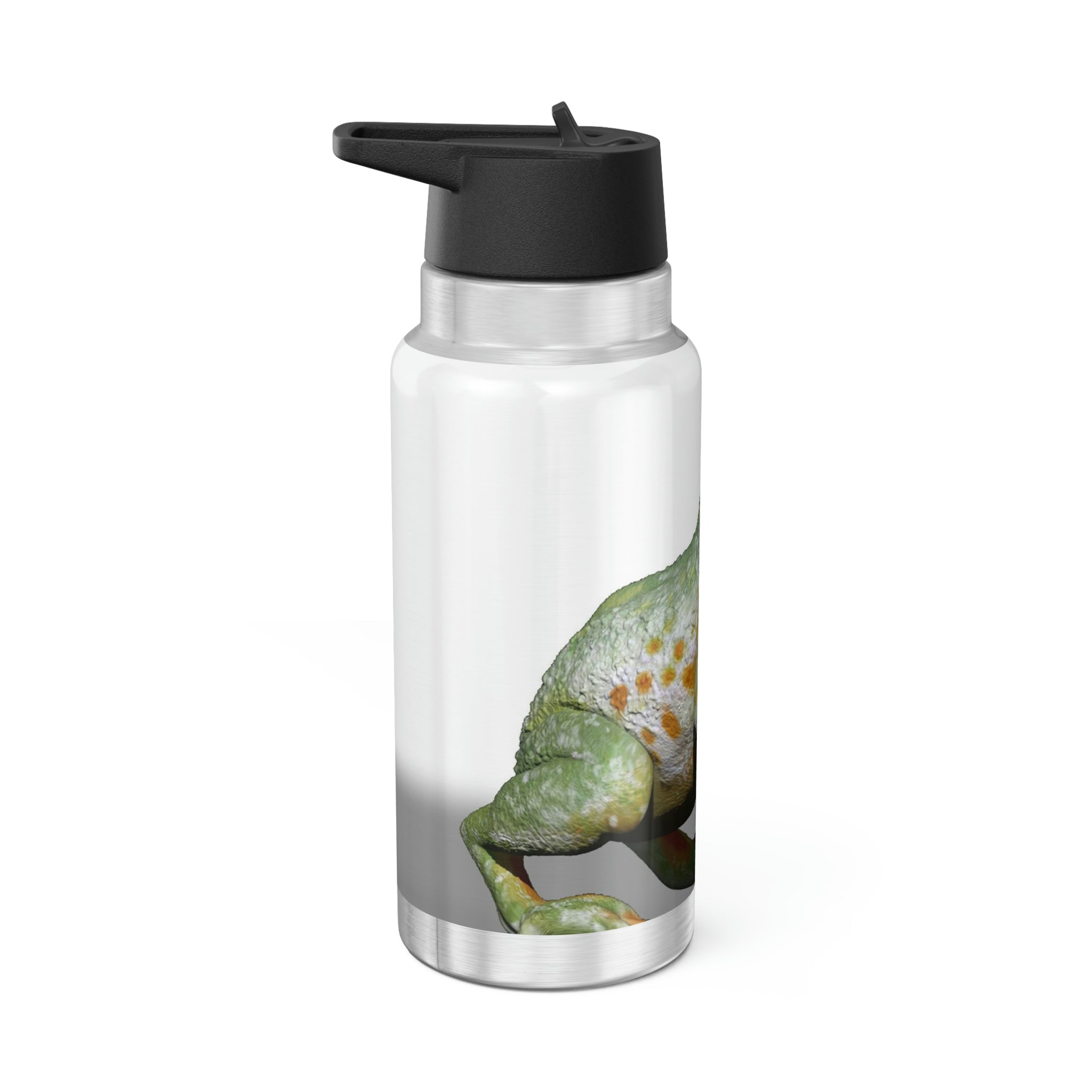 Frog Gator Tumbler in stainless steel with a black cap and straw, showcasing a customizable design.