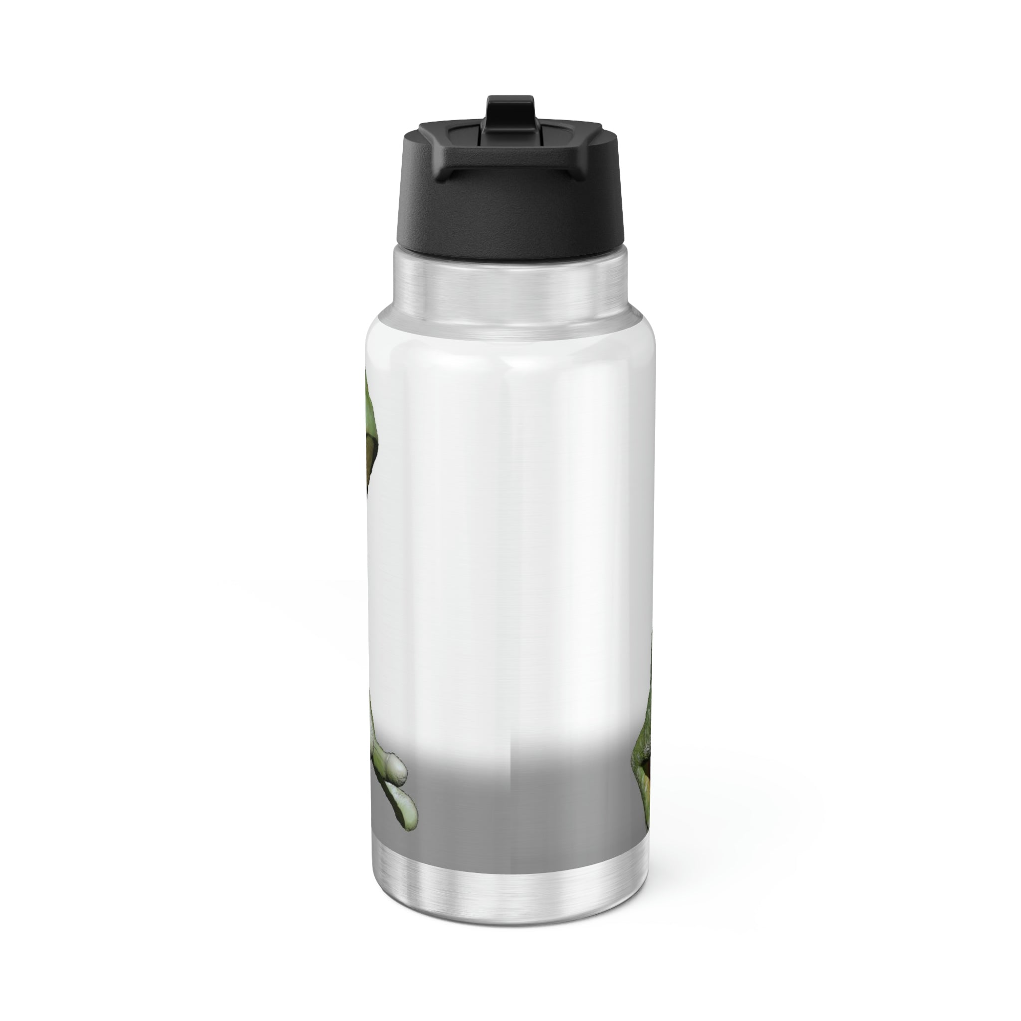 Frog Gator Tumbler in stainless steel with a black cap and straw, showcasing a customizable design.