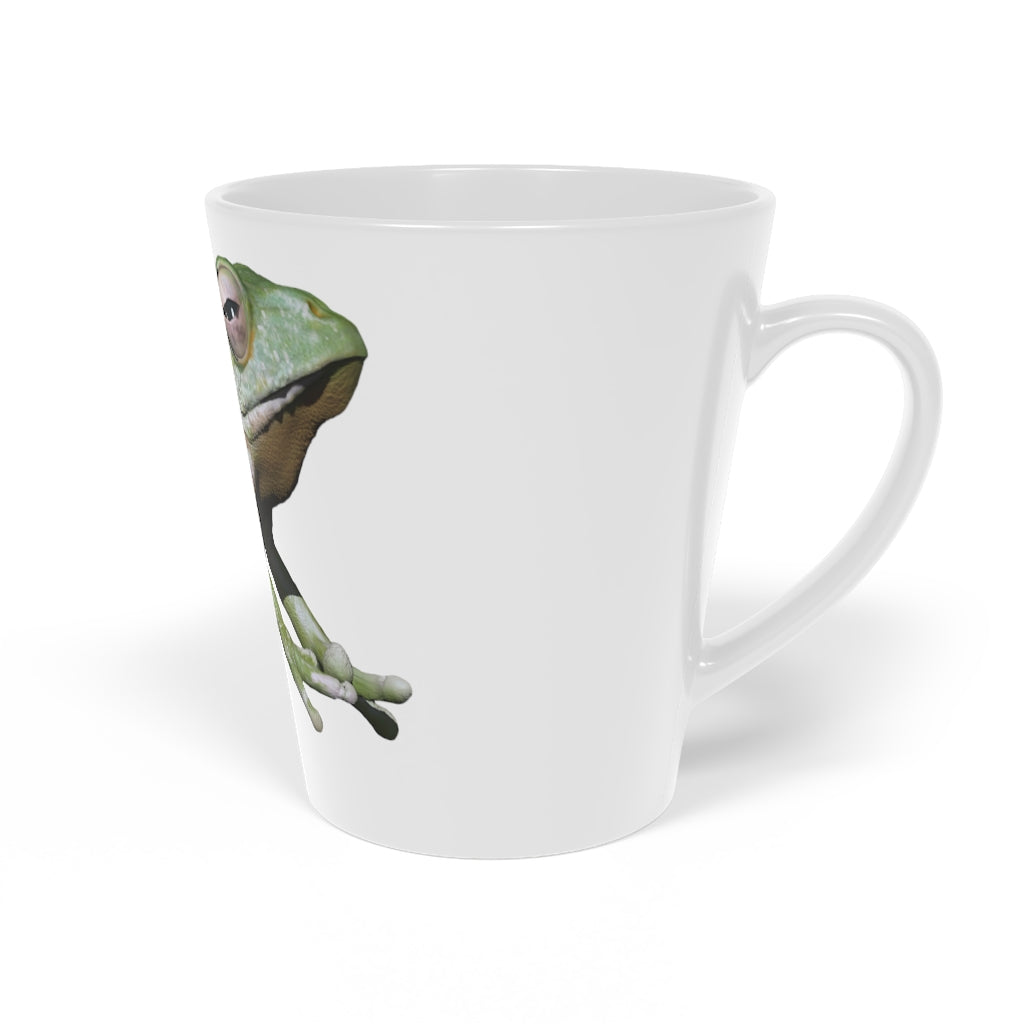 A stylish Frog Latte Mug with a scratch-resistant finish, featuring a comfortable C-shaped handle and a durable white ceramic body.