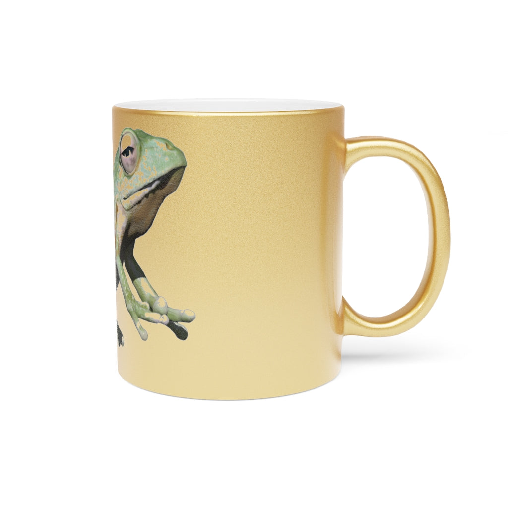 Frog Metallic Mug in Silver and Gold, showcasing personalized designs and a sleek ceramic finish.