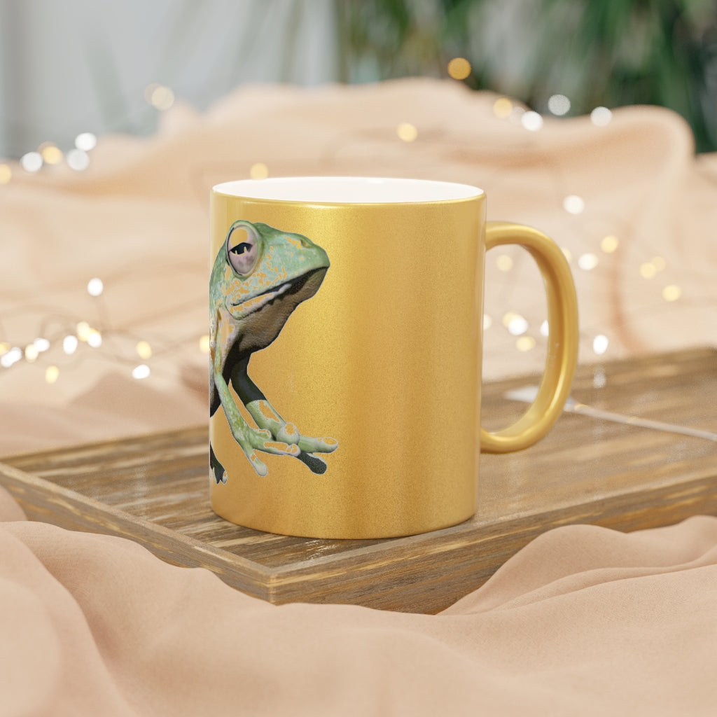 Frog Metallic Mug in Silver and Gold, showcasing personalized designs and a sleek ceramic finish.