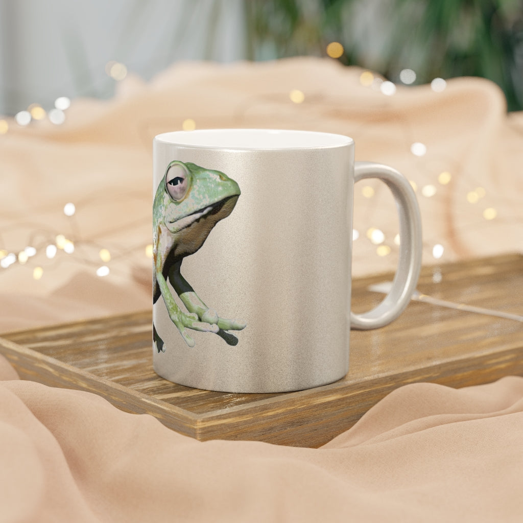 Frog Metallic Mug in Silver and Gold, showcasing personalized designs and a sleek ceramic finish.