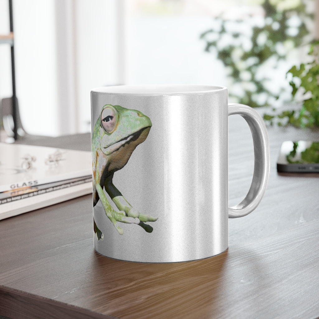 Frog Metallic Mug in Silver and Gold, showcasing personalized designs and a sleek ceramic finish.