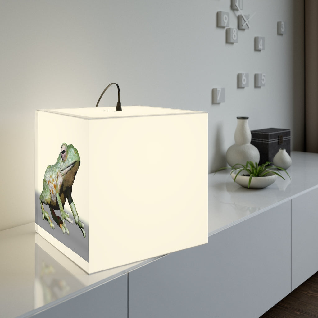 A stylish Frog Personalized Lamp in a cube shape, showcasing its unique design and soft glow, perfect for indoor decoration.