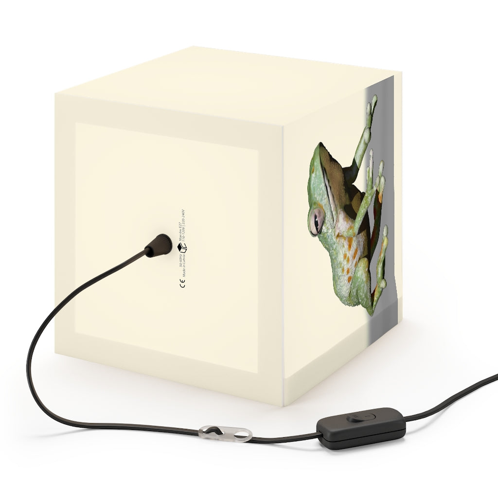 A stylish Frog Personalized Lamp in a cube shape, showcasing its unique design and soft glow, perfect for indoor decoration.