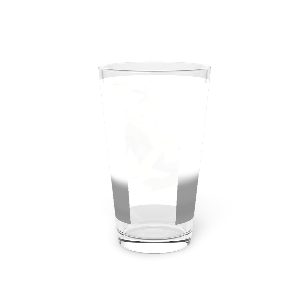 A clear 16oz Frog Pint Glass showcasing a customizable design, perfect for beverages.