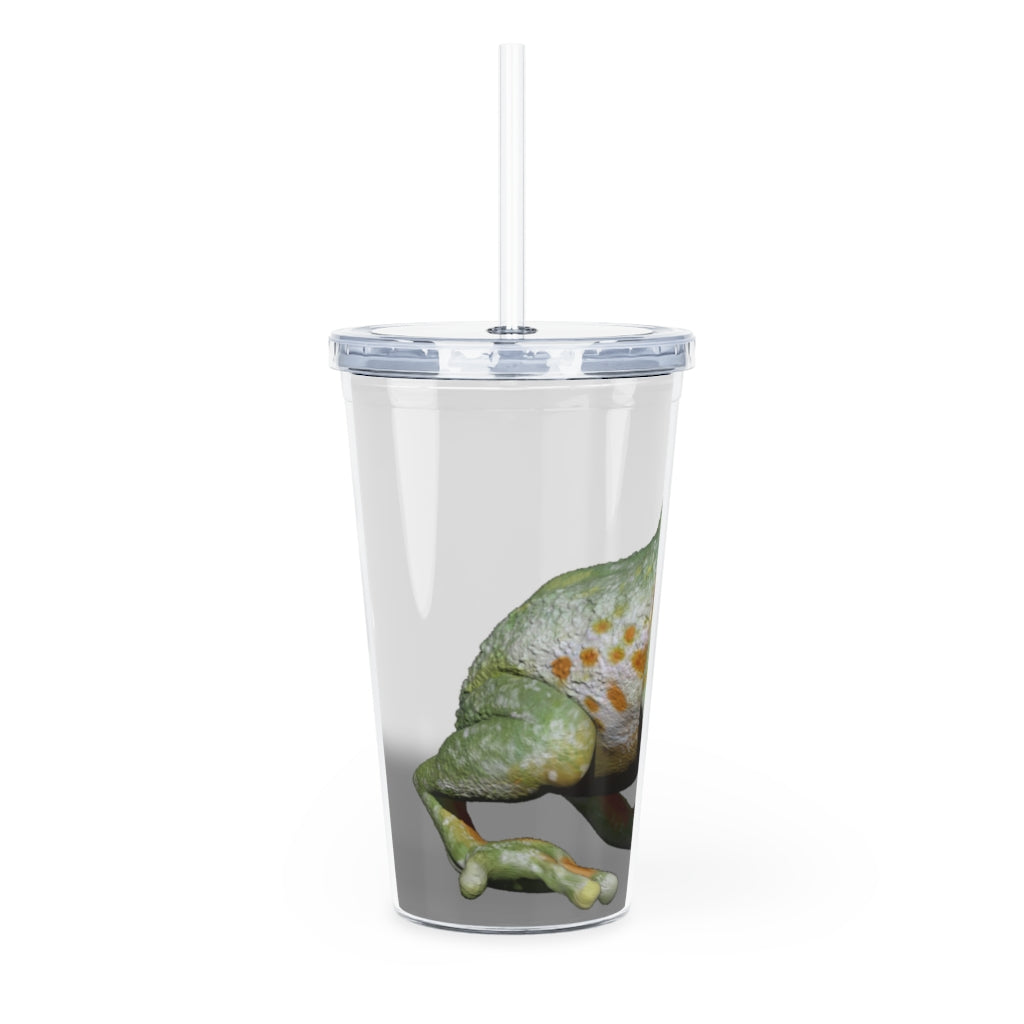 Frog Plastic Tumbler with Straw, featuring a vibrant frog design, lid, and straw, perfect for parties and gatherings.