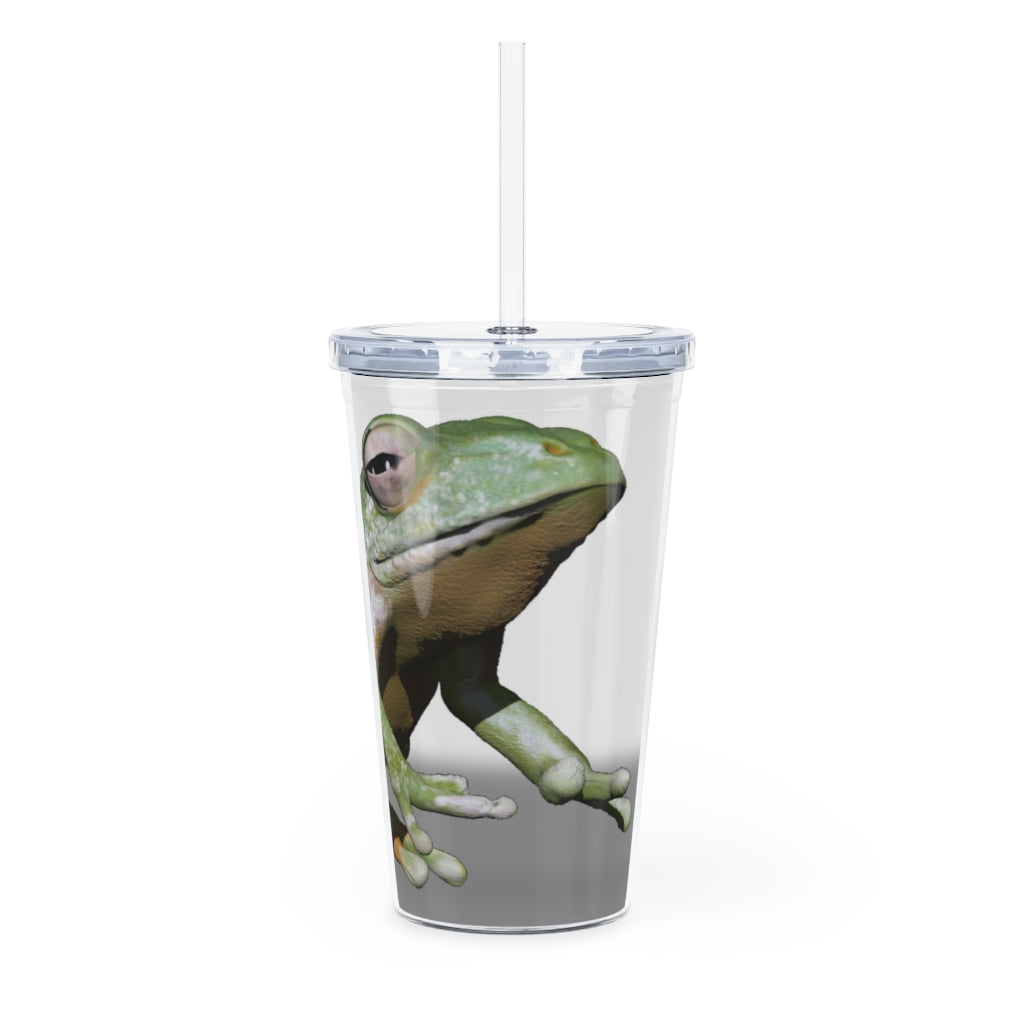 Frog Plastic Tumbler with Straw, featuring a vibrant frog design, lid, and straw, perfect for parties and gatherings.