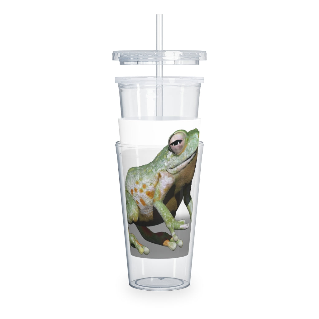 Frog Plastic Tumbler with Straw, featuring a vibrant frog design, lid, and straw, perfect for parties and gatherings.