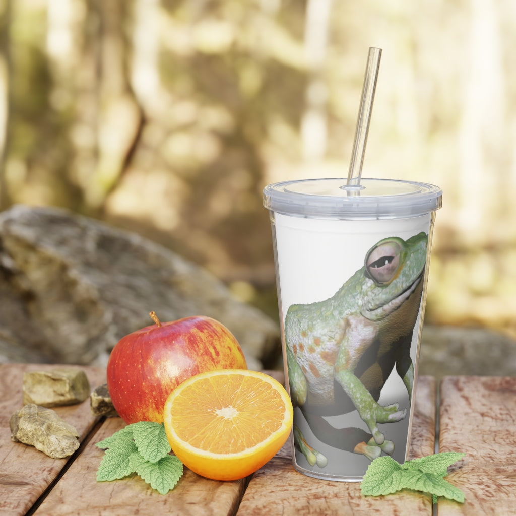 Frog Plastic Tumbler with Straw, featuring a vibrant frog design, lid, and straw, perfect for parties and gatherings.