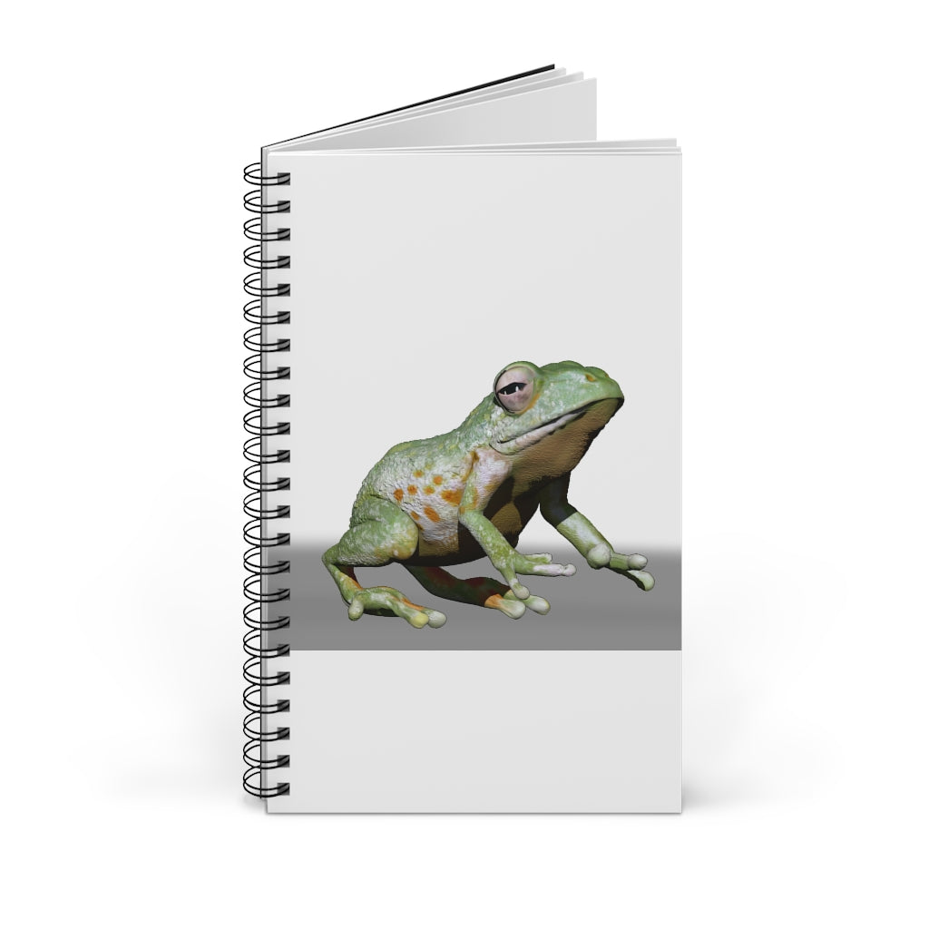 Frog Spiral Journal featuring a colorful front cover with various styles including blank, dot grid, lined, and task layouts, showcasing its versatility.