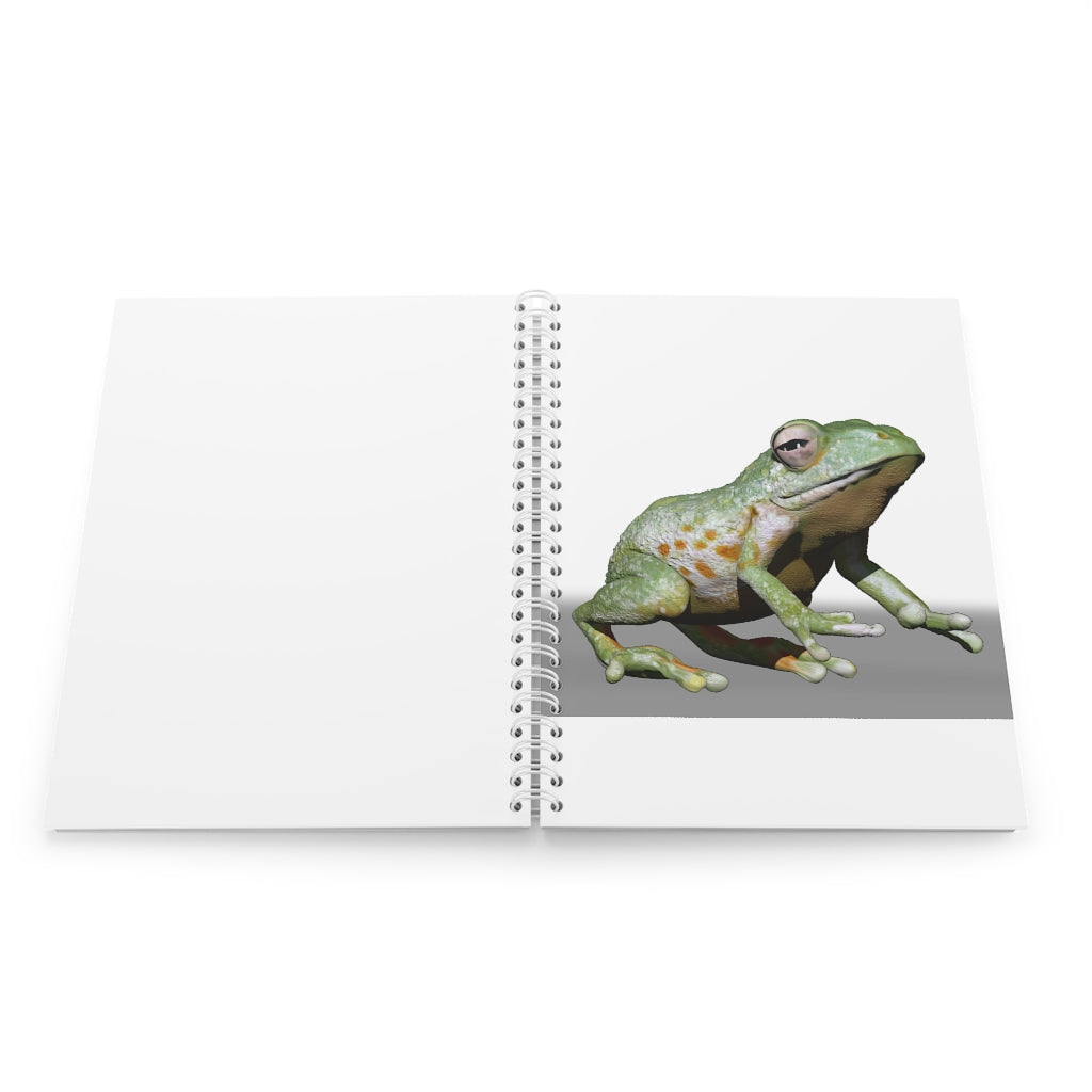 Frog Spiral Notebook with customizable covers and wide-ruled pages, featuring a semi-gloss laminated finish.