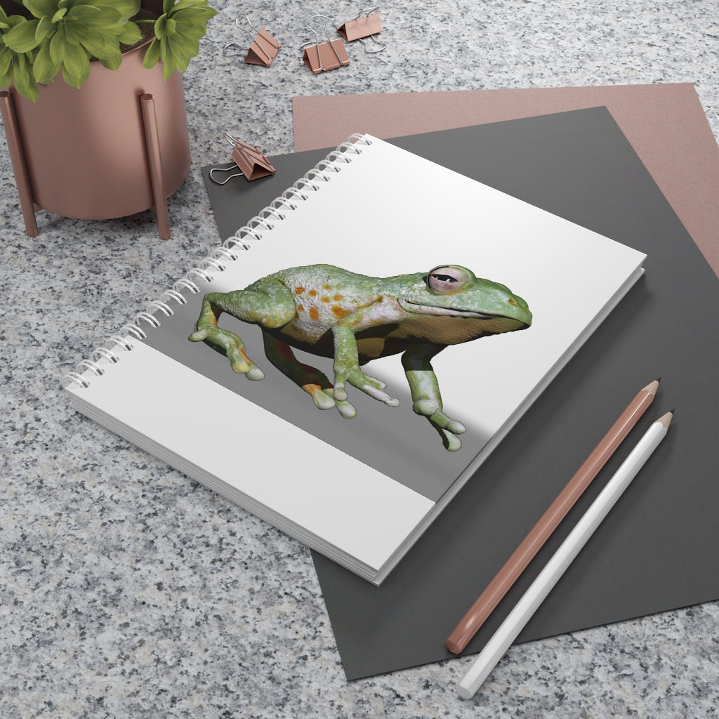 Frog Spiral Notebook with customizable covers and wide-ruled pages, featuring a semi-gloss laminated finish.