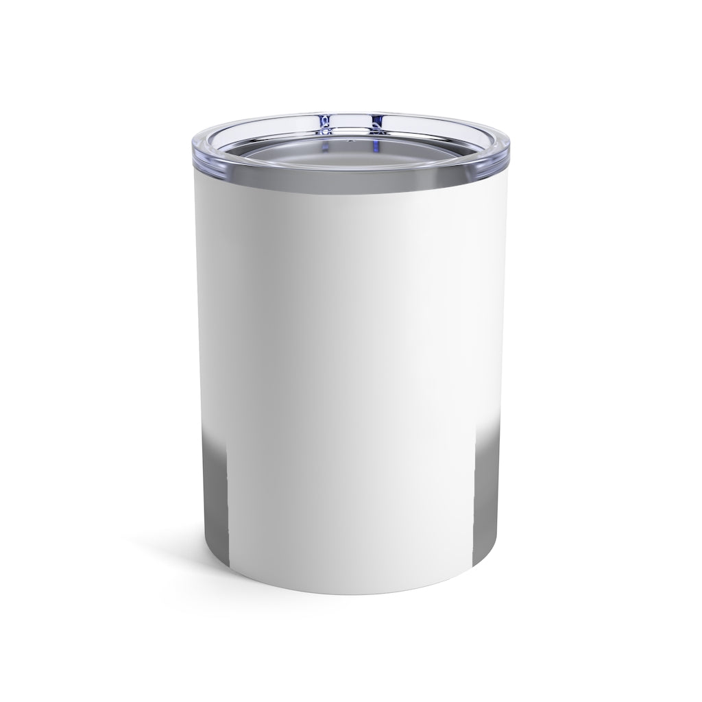 Frog Tumbler 10oz in stainless steel with a see-thru plastic lid, showcasing its sleek design and rounded corners.