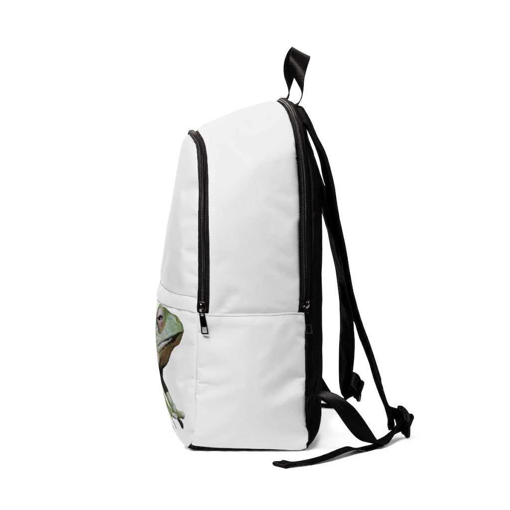 Frog Unisex Fabric Backpack in vibrant colors, showcasing adjustable straps and padded back panel, perfect for school and outdoor use.