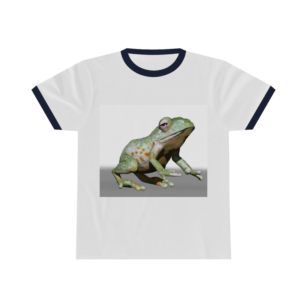 Frog Unisex Ringer Tee displayed in various colors, showcasing its lightweight fabric and stylish design.