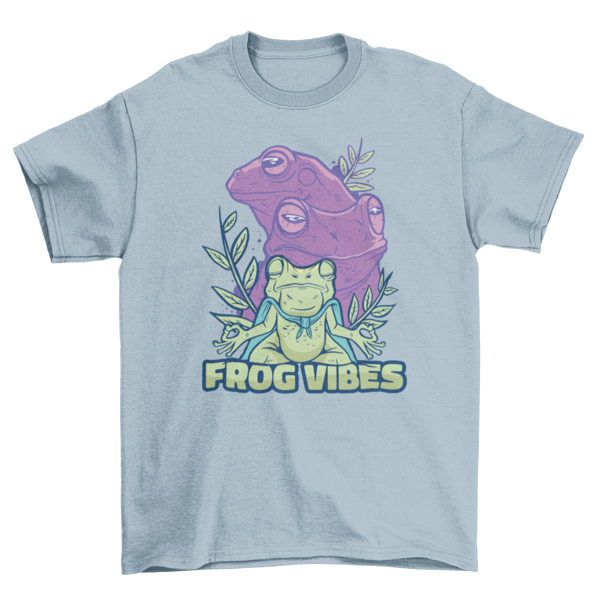 Frog Vibes T-Shirt featuring a meditating frog illustration with the caption 'Frog vibes'.