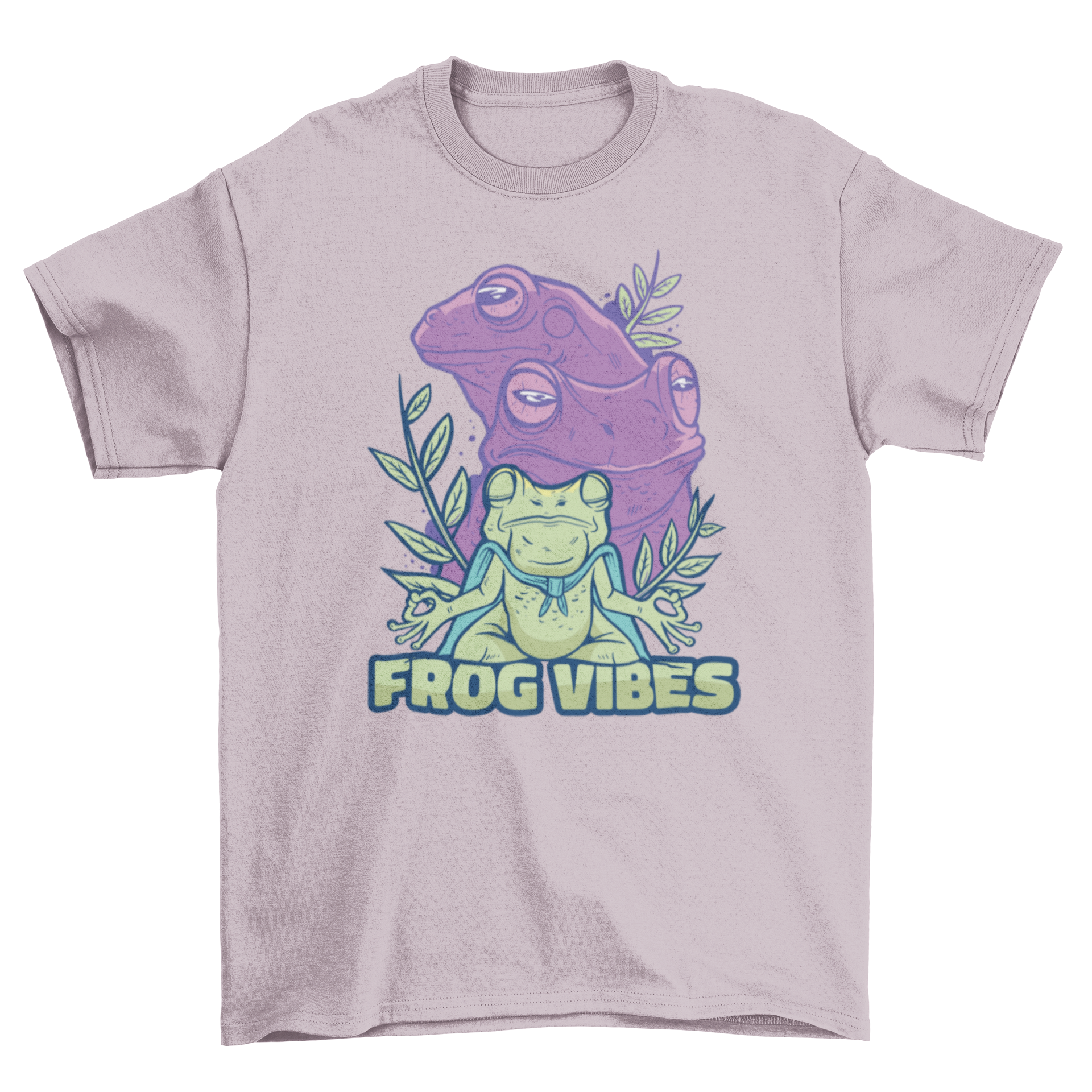 Frog Vibes T-Shirt featuring a meditating frog illustration with the caption 'Frog vibes'.