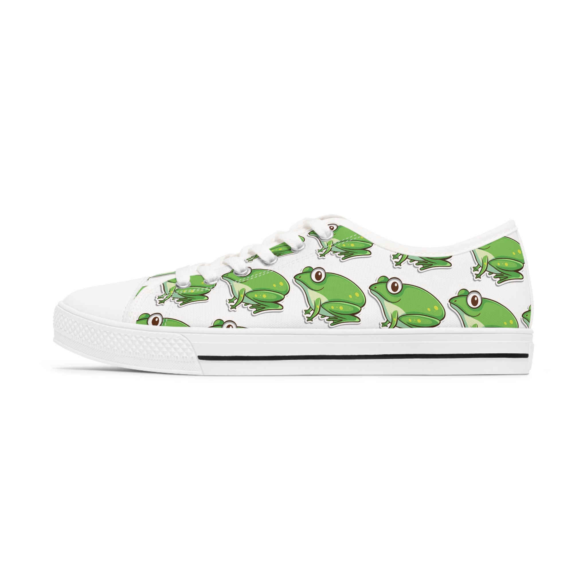 Frog Women's Low Top Sneakers in black and white with breathable canvas and stylish design.