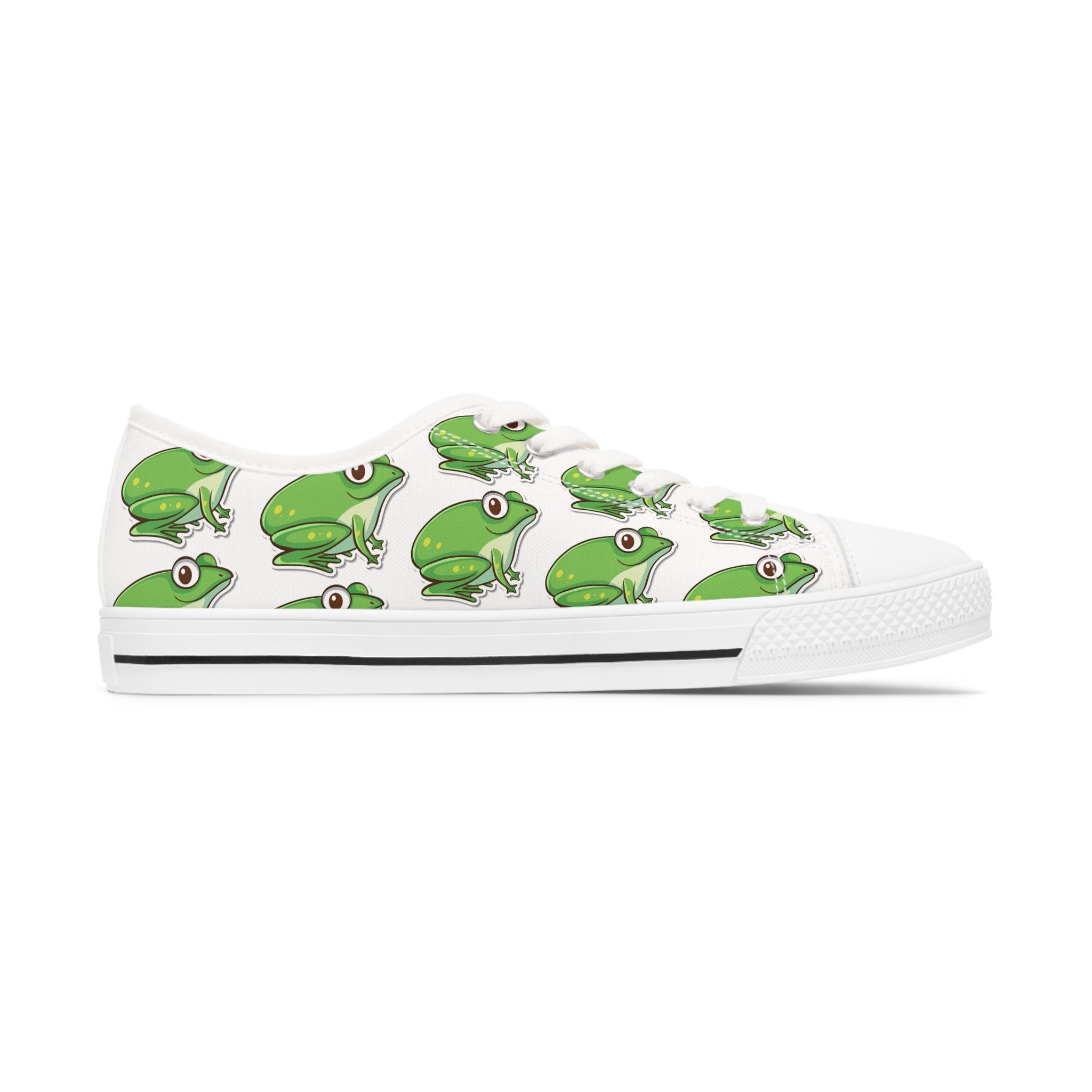 Frog Women's Low Top Sneakers in black and white with breathable canvas and stylish design.