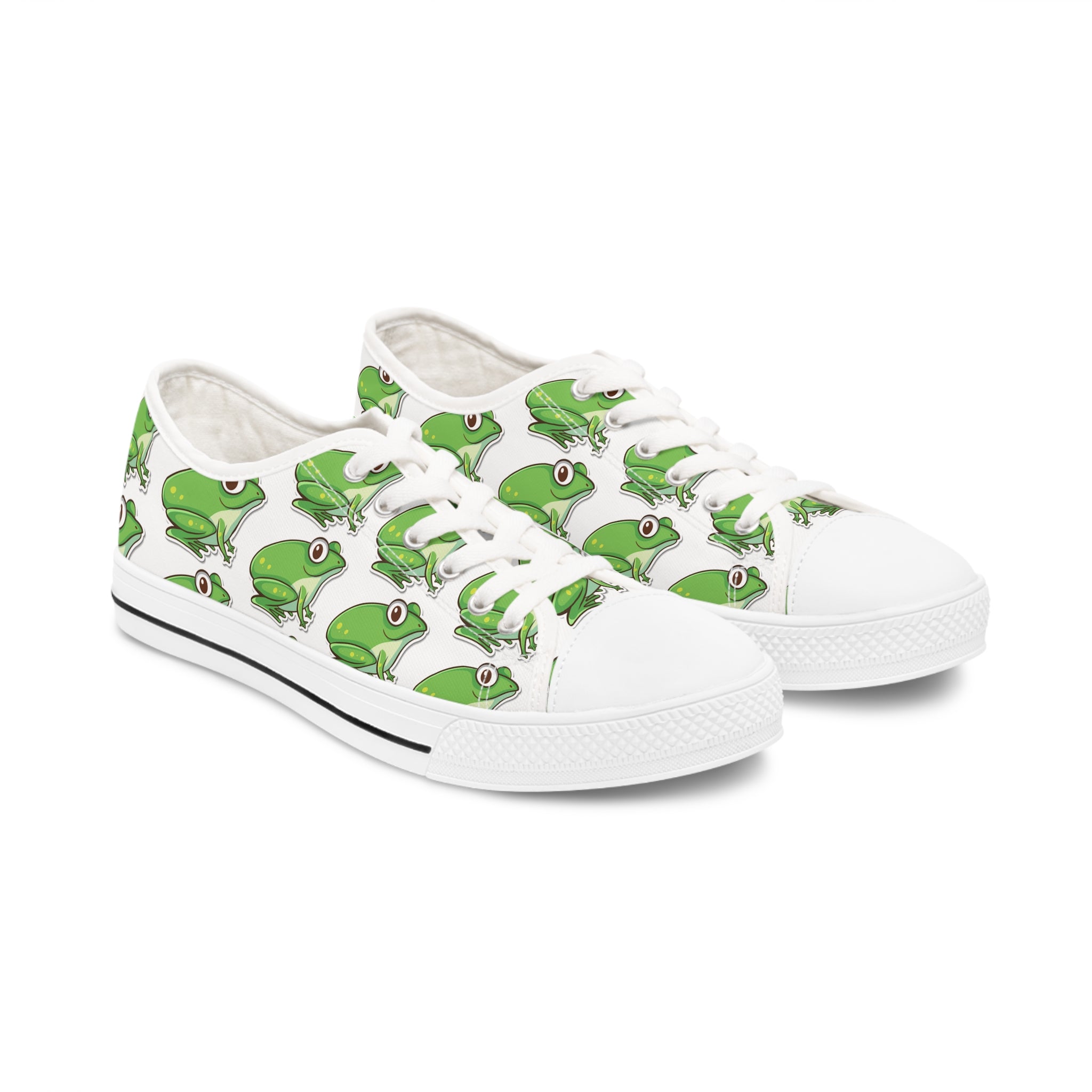 Frog Women's Low Top Sneakers in black and white with breathable canvas and stylish design.