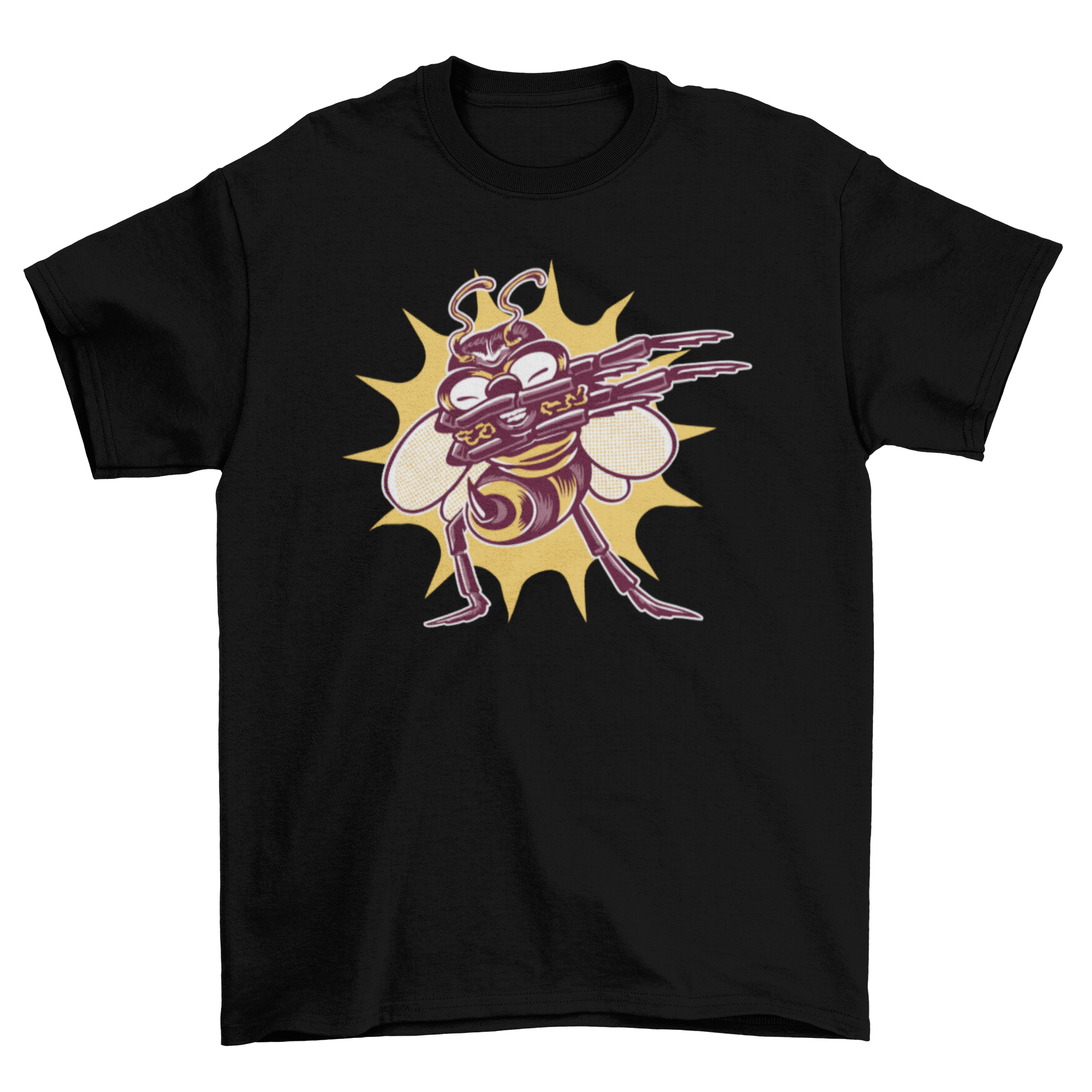 A humorous t-shirt featuring a cartoon bee dabbing, showcasing a fun and playful design.