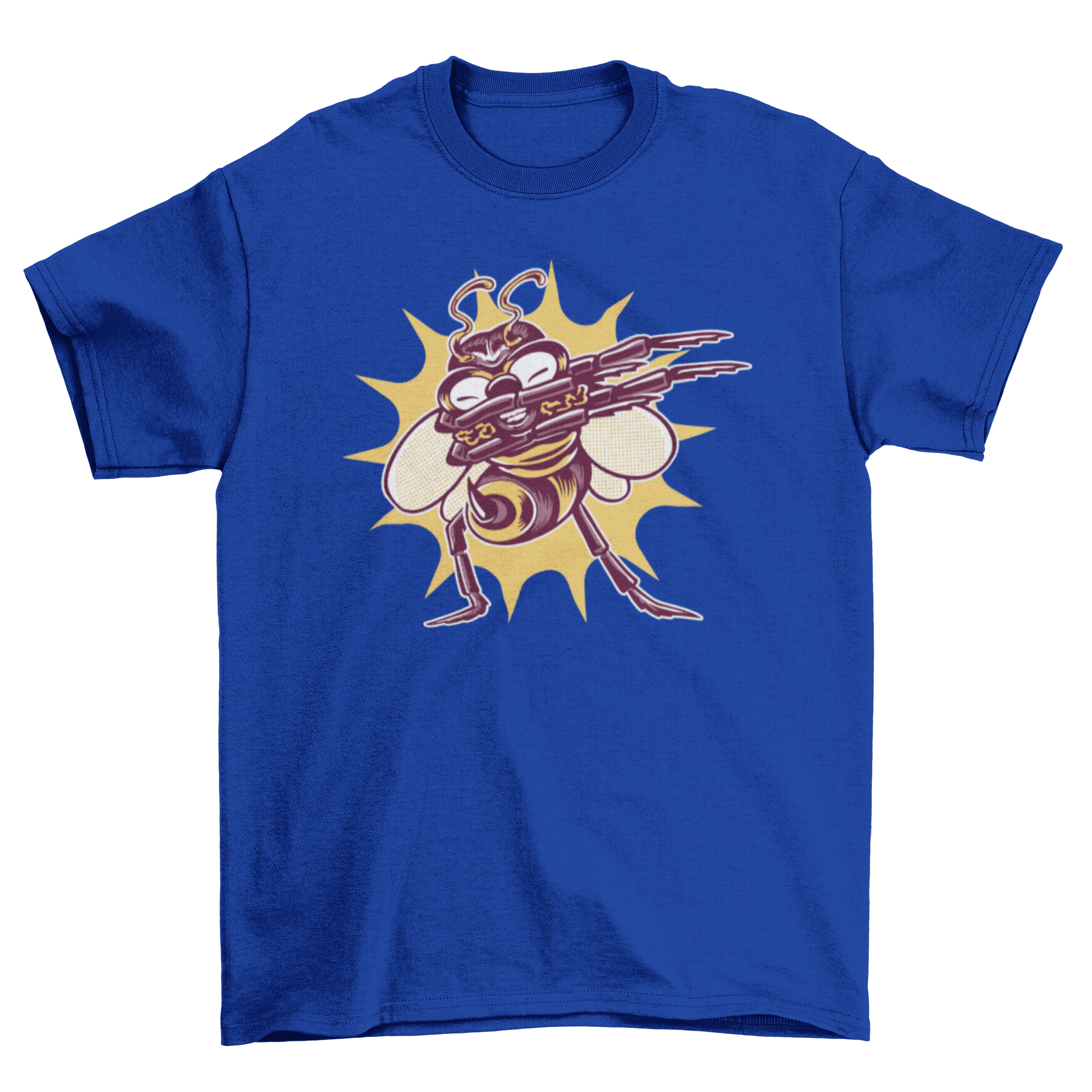 A humorous t-shirt featuring a cartoon bee dabbing, showcasing a fun and playful design.