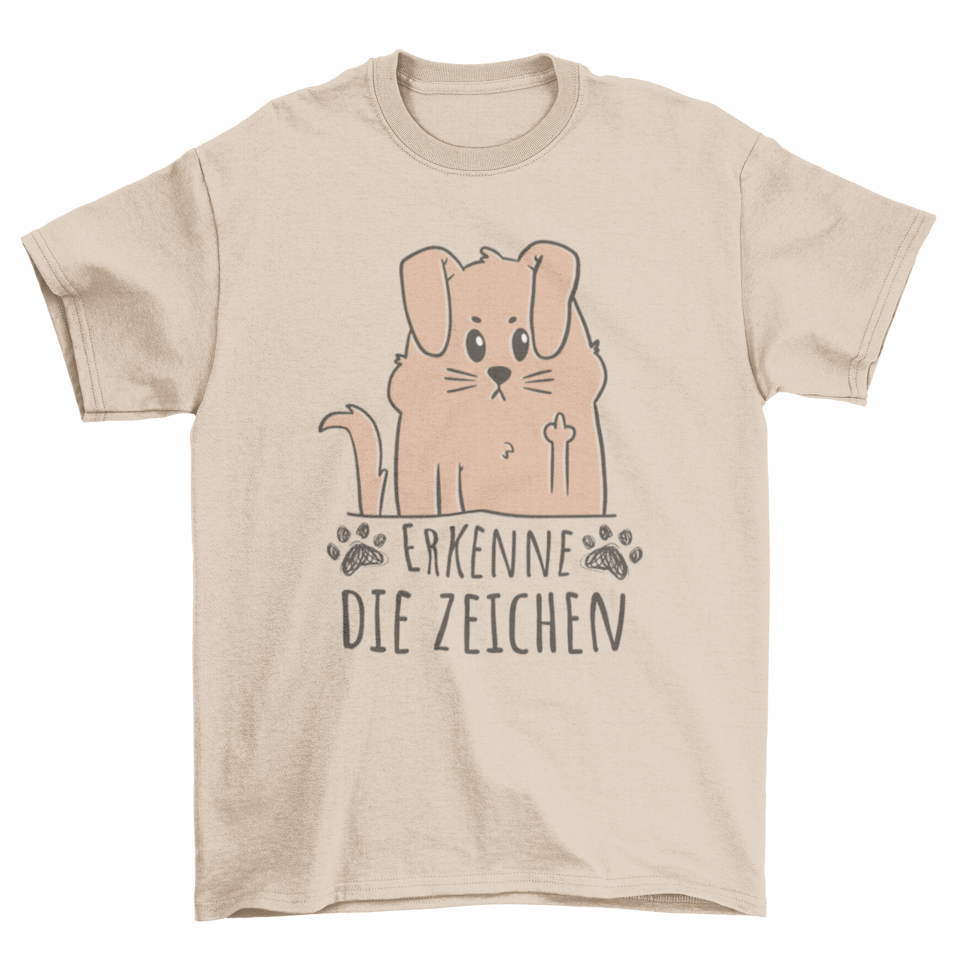 Funny cartoon dog t-shirt featuring a dog lifting its middle finger with a German quote.