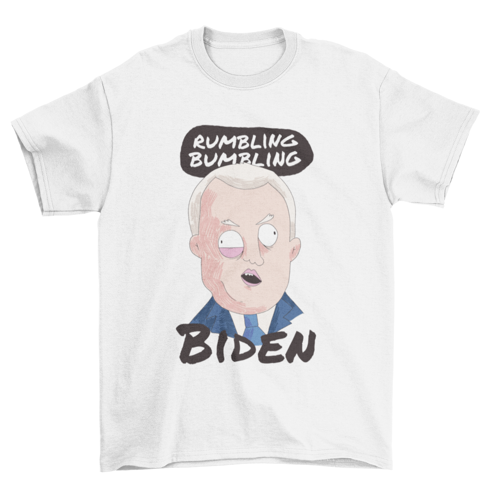 Funny cartoon t-shirt featuring Joe Biden with the quote 'Rumbling bumbling' underneath.