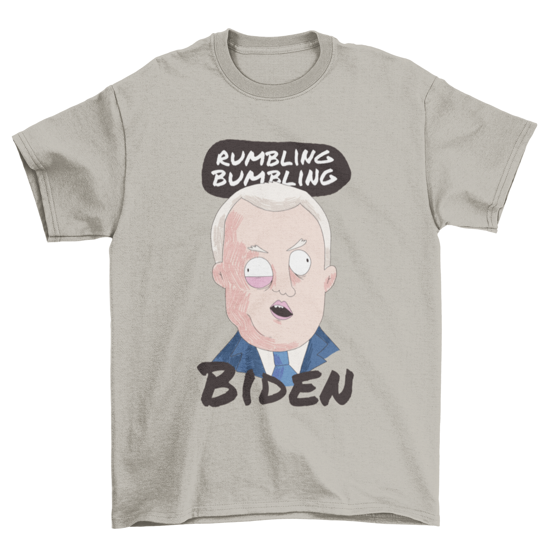 Funny cartoon t-shirt featuring Joe Biden with the quote 'Rumbling bumbling' underneath.