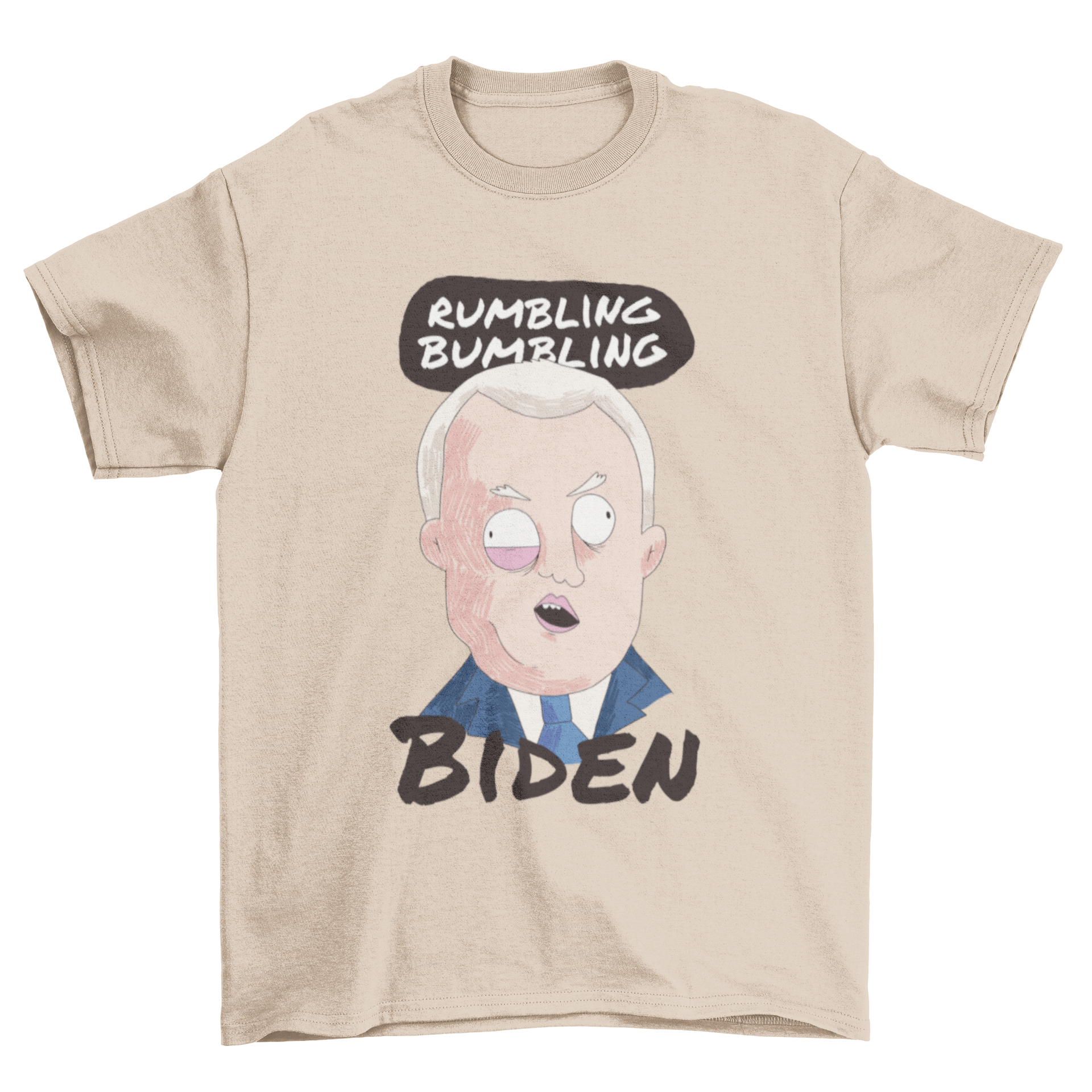 Funny cartoon t-shirt featuring Joe Biden with the quote 'Rumbling bumbling' underneath.