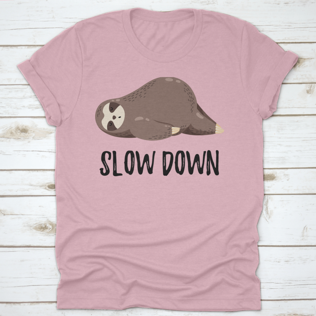 A cute vector illustration of a sloth lying down, featured on a comfortable cotton shirt, showcasing a humorous design.