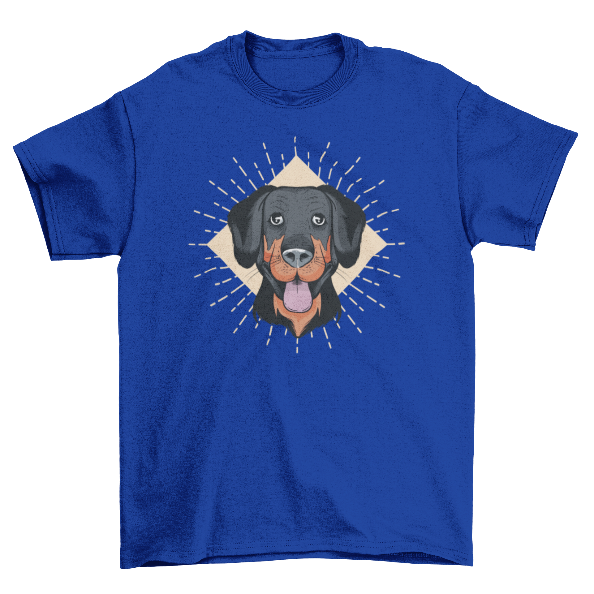 A playful t-shirt featuring a colorful illustration of a dog's face, perfect for dog lovers.