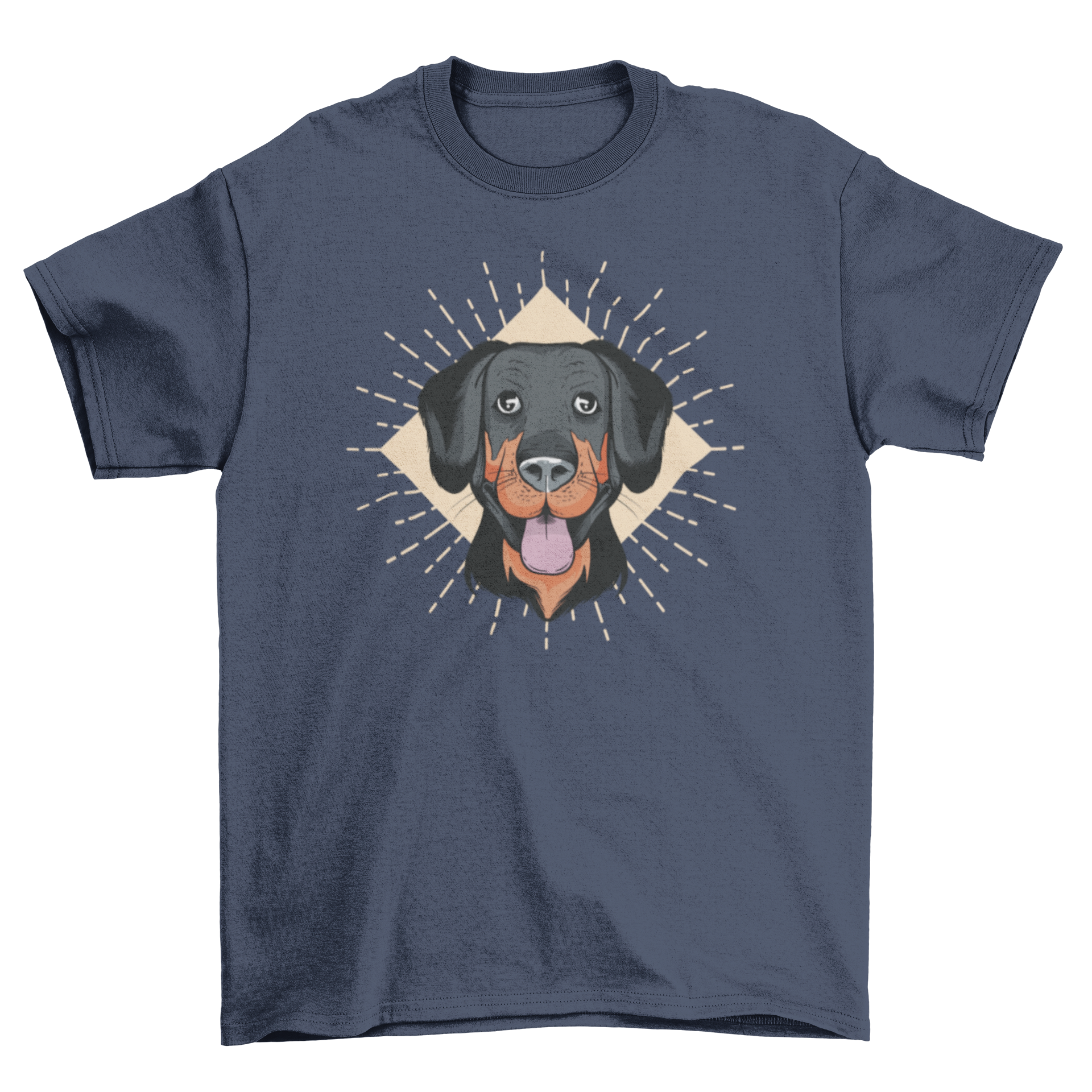 A playful t-shirt featuring a colorful illustration of a dog's face, perfect for dog lovers.