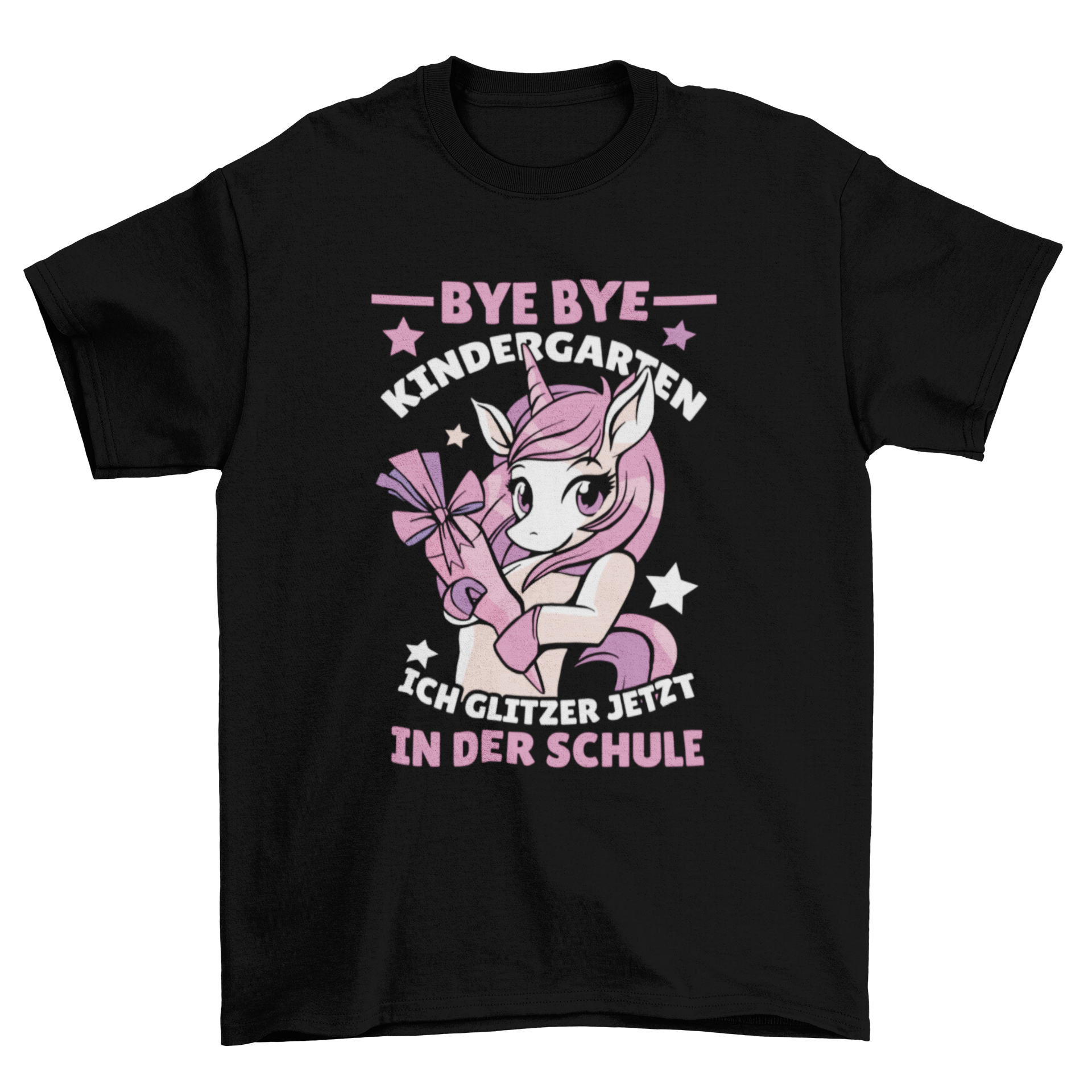 Funny German Unicorn T-shirt featuring a cute unicorn and a playful quote about school transition.