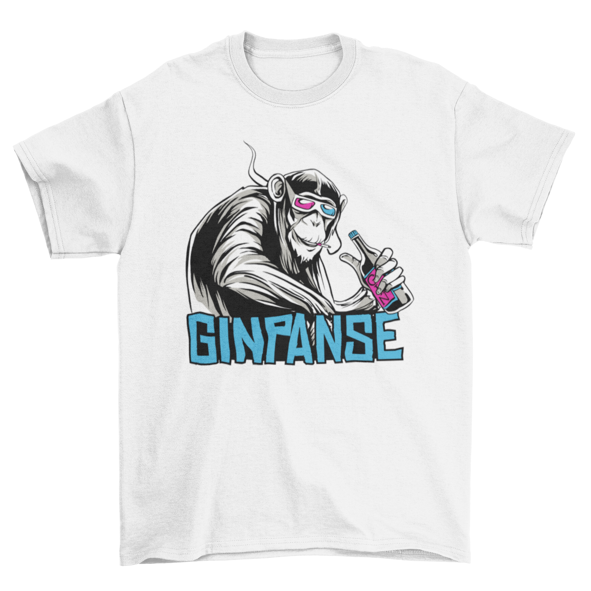 Funny t-shirt featuring a smirking chimpanzee smoking with the caption 'Ginpanse', showcasing a humorous design.